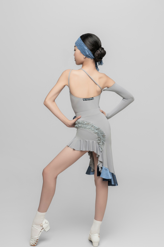 Girl's off-shoulder detachable Bodysuit（Gray Blue）
