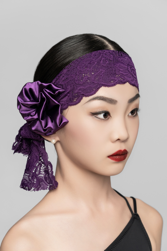 Girl's Satin Flower Hair Clip Lace Headband（Black Purple）