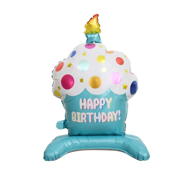 Standing Foil Balloon Cupcake, Blue, 48x88cm