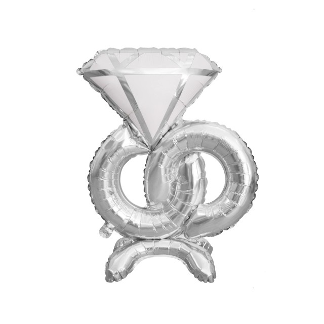 Standing Foil Balloon Diamond Ring, Silver, 69x88cm