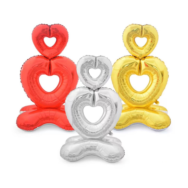 Standing Foil Balloon Double Heart, 58 in, Solid Color