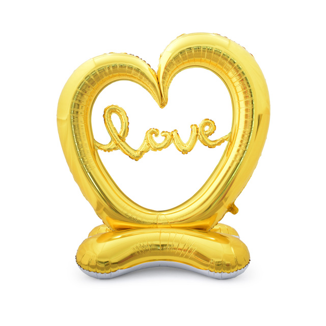 Standing Foil Balloon Hollow Heart with love, 58in, Gold