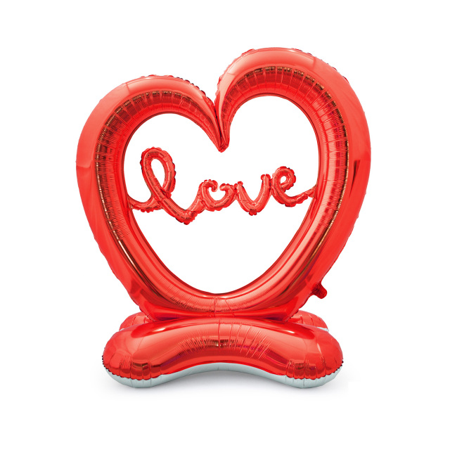 Standing Foil Balloon Hollow Heart with love, 58in, Red