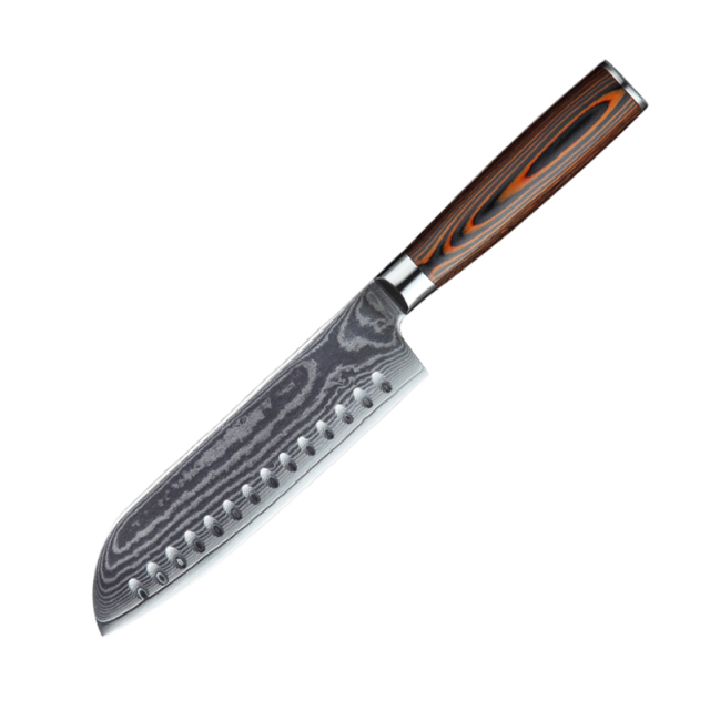 7 inch Hot Sale Damascus Kitchen Knife With Pakka Wood handle 67 Layers Damascus Santoku Knife