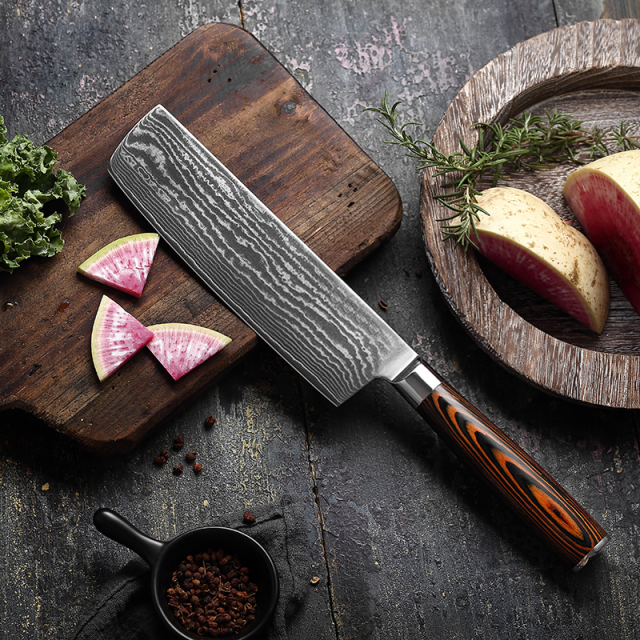 7 inch Hot Sale Damascus Knife With Pakka Wood Handle VG10 67 Layers Damascus Nakiri Knife