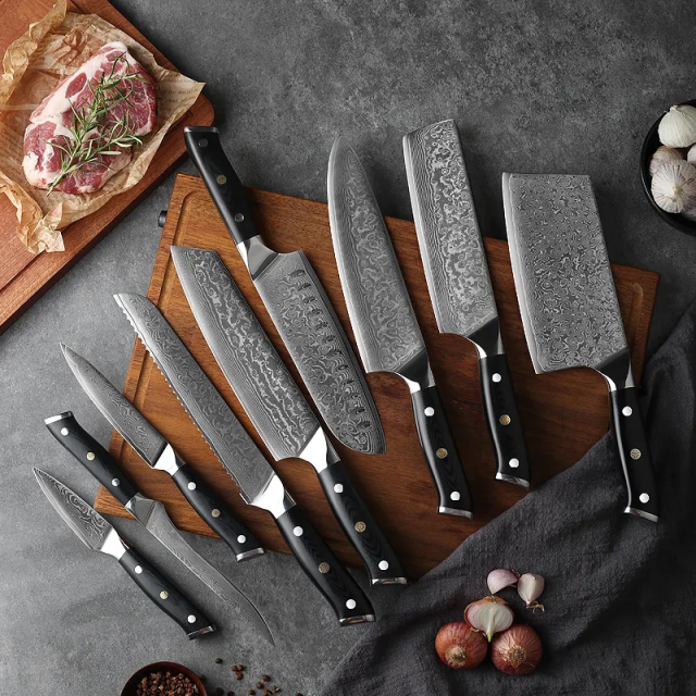 Professional 7 inch  Damascus Knife 67 Layers G10 Handle Damascus Steel Kitchen Santoku Knife