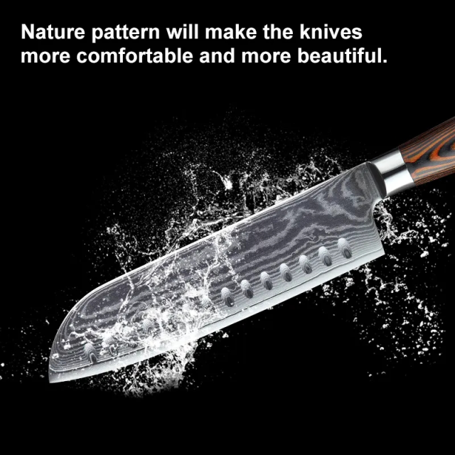 7 inch Hot Sale Damascus Kitchen Knife With Pakka Wood handle 67 Layers Damascus Santoku Knife