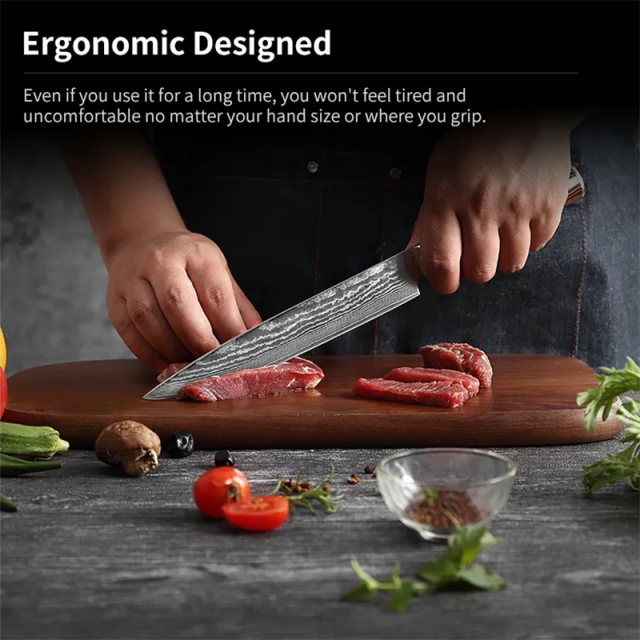 8 inch Professional  Damascus Steel Knife Pakka Wood Handle Damascus Kitchen Slicing Knife/Carving Knife