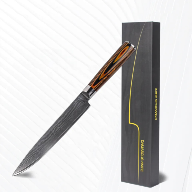 8 inch Professional  Damascus Steel Knife Pakka Wood Handle Damascus Kitchen Slicing Knife/Carving Knife