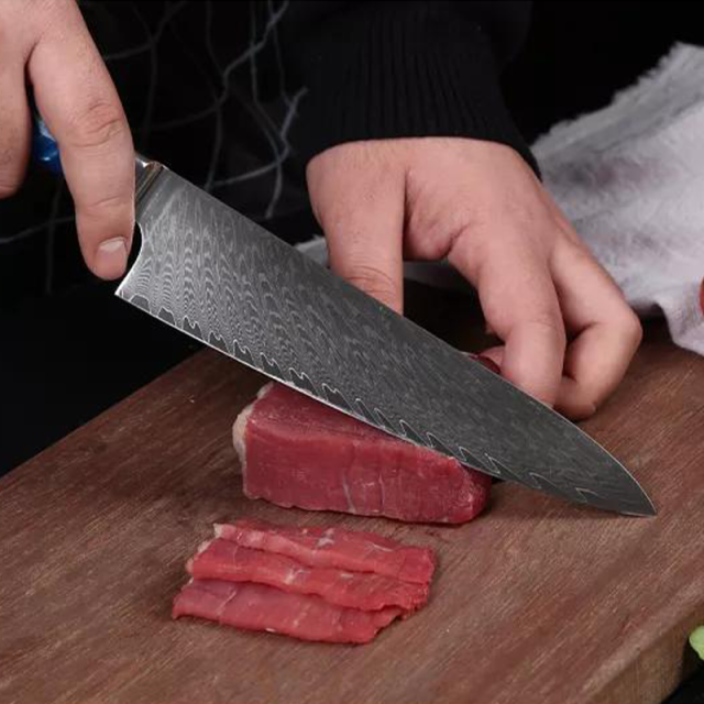 Hot sale 9.5 inch Chef Knife with Blue Resin Handle Carbon Steel Kitchen knife Damascus Knife