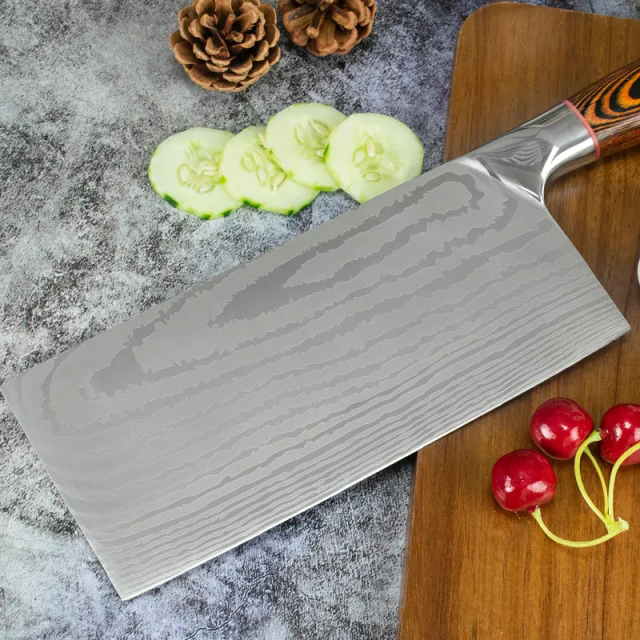 Top Rated 8.4 inch Best Damascus Chef Knife Laser Pattern Kitchen Knife/ Cleaver With Pakka Wood Handle