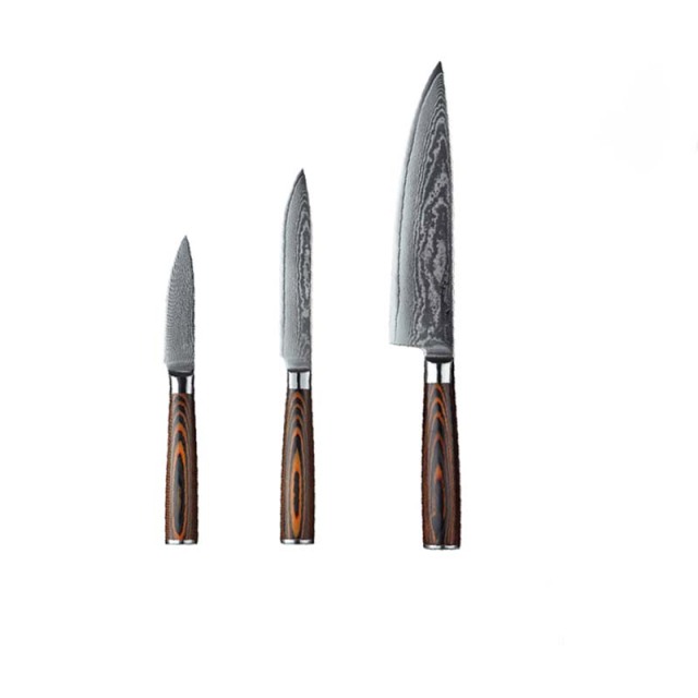 3PCS Professional  67 Layers Damascus Knife Set Pakka Wood Handle Damascus Chef Knife Set