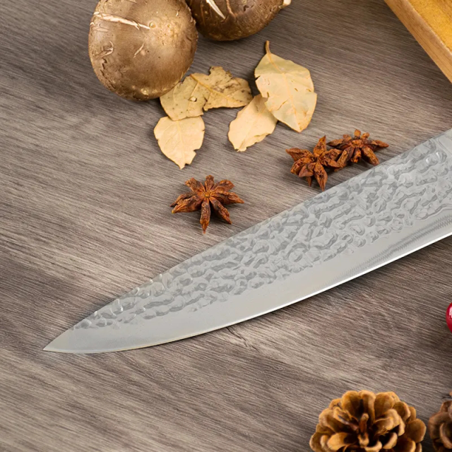 8 Inch 5cr15 Stainless Steel Hammer Pattern Kitchen Chef Knife With Ergonomic Pakka Wood Handle
