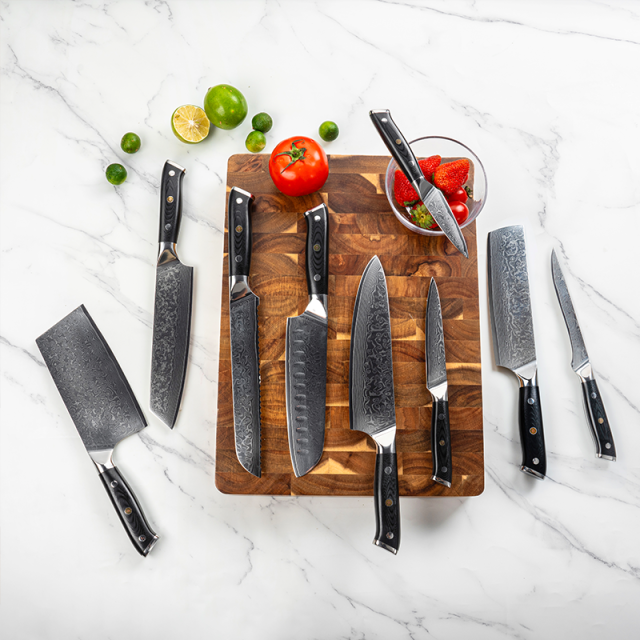 Professional Cooking Tools 9Pcs G10 Handle Damascus Steel Santoku Utility Boning Slicer Knife Kitchen Knife Set