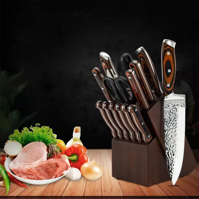 Hot Sales 14 Pcs Stainless Steel Kitchen Knife Set Pakka Wood Handle Kitchen Knife Set