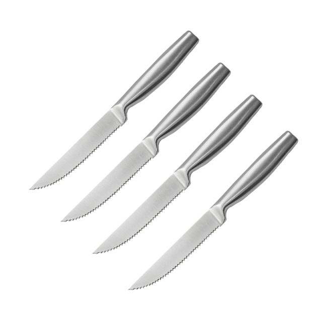 Serrated Steak Knives set of 4,High Carbon Stainless Steel, Ultra-Sharp and Never Require Sharpening,Serrated Steak Knives With S/S430 handle,Steak Knifes.