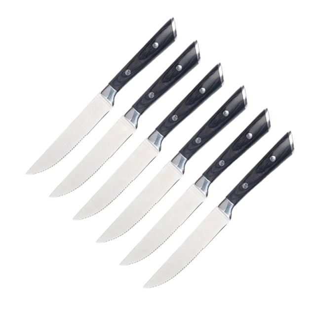 6pcs stainless steel kitchen set meat cutting blade steak knife set with wooden handle