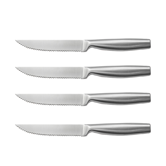 Serrated Steak Knives set of 4,High Carbon Stainless Steel, Ultra-Sharp and Never Require Sharpening,Serrated Steak Knives With S/S430 handle,Steak Knifes.