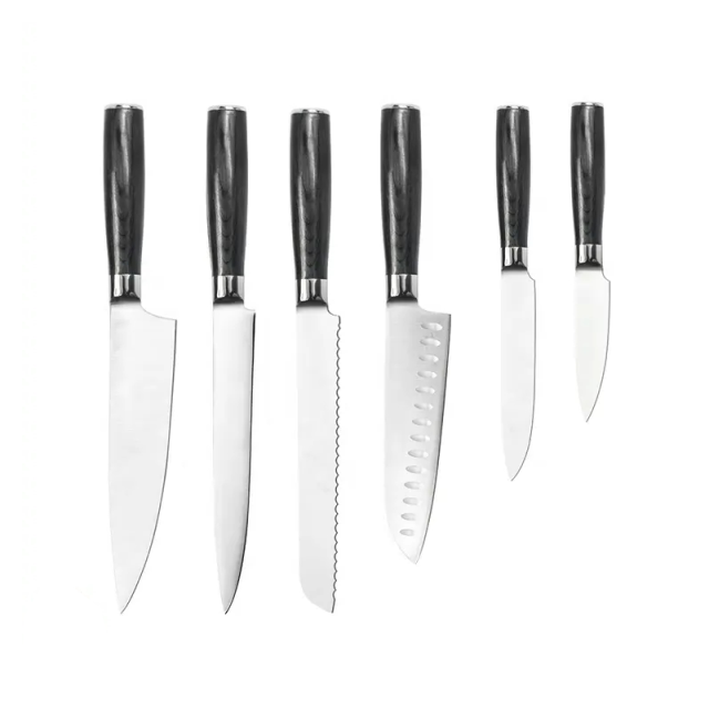 6 Piece Stainless Steel Kitchen Knives With Pakka Wooden Handle Kitchen Knife Set