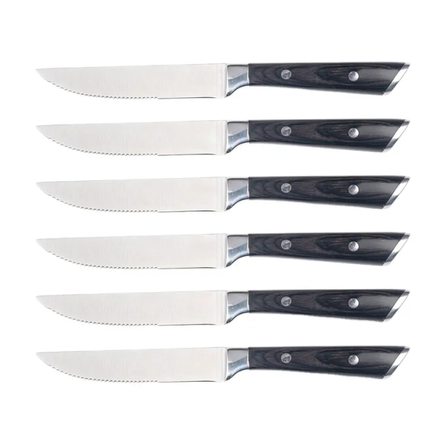 6pcs stainless steel kitchen set meat cutting blade steak knife set with wooden handle