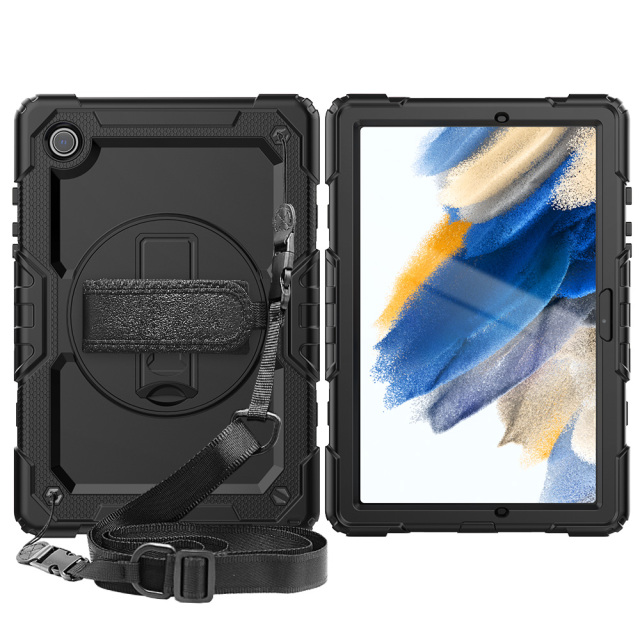 360 Rotation Hand Strap&Kickstand Silicone Tablet Case for Samsung Galaxy Tab A8 10.5 Case 2021 SM X200 X205 X207 Hard Cover kids and students love shockproof  protective case tablet shell