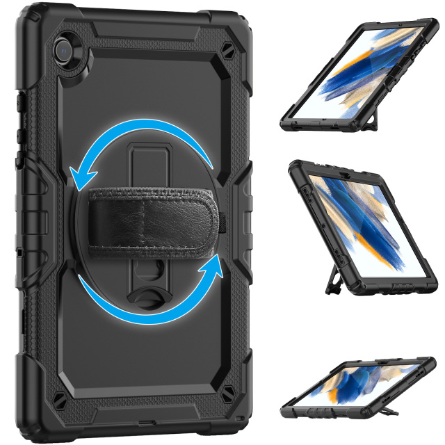 360 Rotation Hand Strap&Kickstand Silicone Tablet Case for Samsung Galaxy Tab A8 10.5 Case 2021 SM X200 X205 X207 Hard Cover kids and students love shockproof  protective case tablet shell