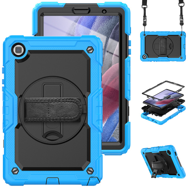360 Rotation Hand Strap&Kickstand Silicone Tablet Case for Samsung Galaxy Tab A7 Lite Case 2021 T220 T225 Protective Cover Support OEM, wholesale and retail tablet cover Three-layer protective shell