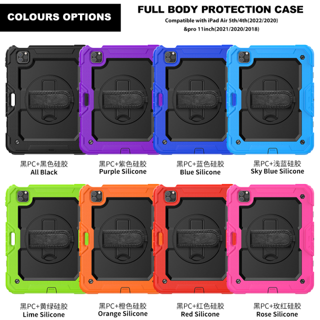 360 Rotation Hand Strap Kickstand Tablet Case For Ipad Pro 11 air4/air5  Silicone Protective Universal tablet Cover  ipad case manufacturer Shockproof Dustproof Dropproof case
