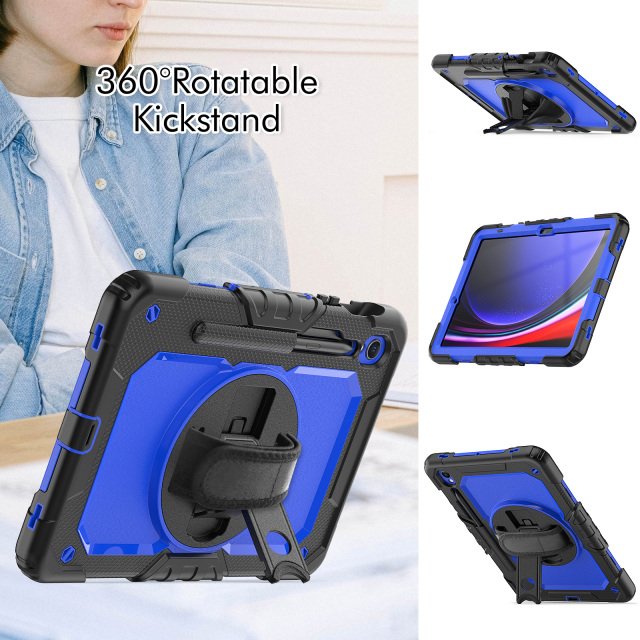 Heavy Duty Rugged Cover Tablet Case for Samsung Galaxy TAB S9 11 inch [SM-X710/X716B/X718U] With Rotation Hand Strap 360 degree rotating stand shockproof protective tablet cover