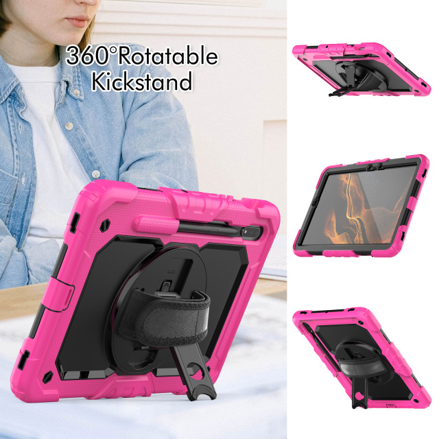 tablet case For Samsung Galaxy Tab S7 Galaxy Tab S8 11 inch Case  360 Rotation Hand Strap&Kickstand Silicone Tablet Case T870 T875/ X700/X706 Protective cover Heavy Duty Rugged shockproof tablet cover