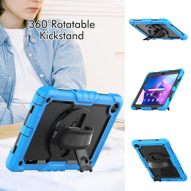 Heavy Duty Rugged TPU Tablet Case For Lenovo tab M10 PLUS 10.6 3RD gen 125FU/128FU Protective Cover With  360 Rotation Hand Strap for Lenovo tab case Trusted Lenovo Tab case supplier