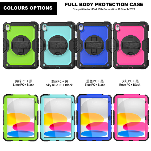 Tablet Case for Ipad 10.9 2022  with 360 degree rotating stand for iPad 10th generation protective case Heavy duty rugged silicon tablet cover