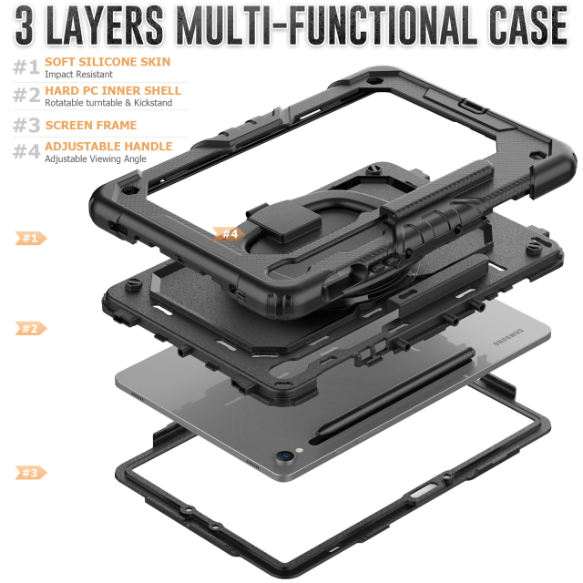 2023 Newest Heavy Duty Rugged Shockproof Silicone Tablet Case For Samsung Galaxy Tab S9 11inch Full Body Protective Cover With Hand Grip And Adjustable Shoulder Strap Tablet Case