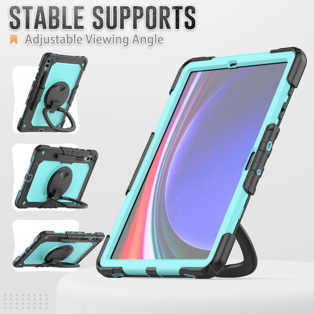 2023 Newest Samsung Galaxy Tab S9 Plus 12.4inch Shockproof Case Heavy Duty Rugged Samsung Tab Cover With Rotating Hand Grip Full Body Protective With Built-in Screen Protector Samsung Tab Case Factory
