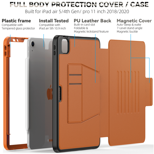 PU material  Auto-sleep function protective case for  iPad Pro 11/Air4/Air5 with pen slot shockproof protective cover Magnetic flip cover for tablets Flip cover tablet case supplier