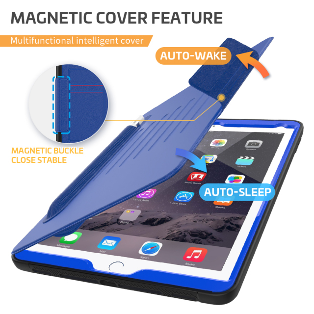 PU material  Auto-sleep function protective case for  iPad 5th/6th 9.7 inch Multi-position adjustment bracket shockproof protective cover Magnetic flip cover for tablets Flip cover tablet case supplier