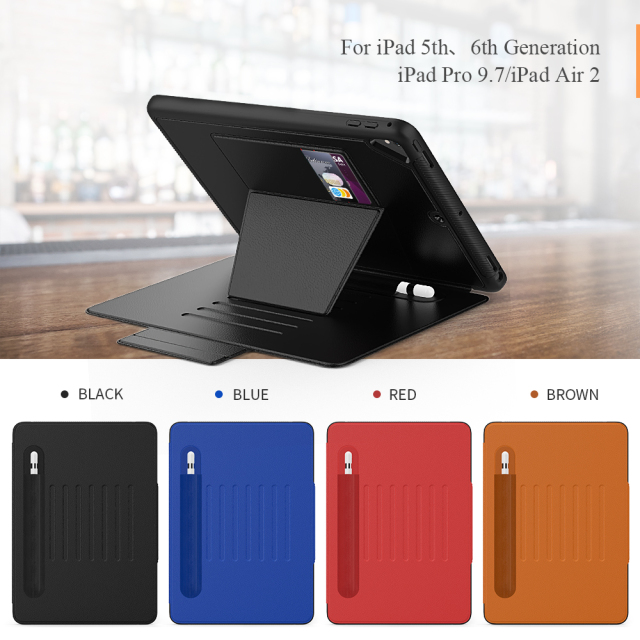 PU material  Auto-sleep function protective case for  iPad 5th/6th 9.7 inch Multi-position adjustment bracket shockproof protective cover Magnetic flip cover for tablets Flip cover tablet case supplier