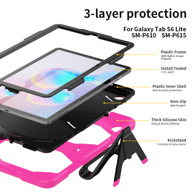 Shockproof  PC+silicon Ipad Case For Samsung S6 lite P610/P615 10.4 inch Protective Cover Heavy Duty Rugged Shockproof tablet Case With stand Ipad Case Full Body Protective  Factory direct supply