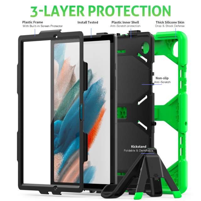 Shockproof  PC+silicon Samsung tab Case For Samsung A8 X200/X205 10.5 inch Protective Cover Heavy Duty Rugged Shockproof tablet Case With stand Ipad Case Full Body Protective  Factory direct supply