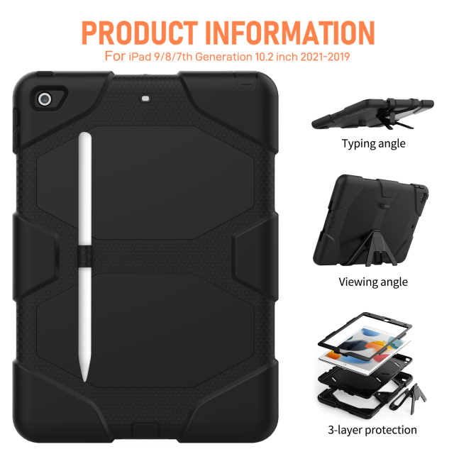PC+silicon Ipad Case For Ipad 7th 8th 9th Generation 10.2 Protective Cover Heavy Duty Rugged Shockproof tablet Case With stand Ipad Case Full Body Protective