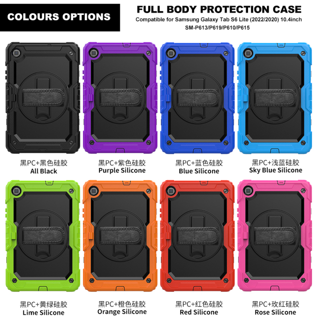 Three layers full body protective silicone case for samsung tab s6 lite 10.4 case 2020 SM-P610 P615 shockproof cover with 360 degree rotating stand tablet case for Samsung tab case