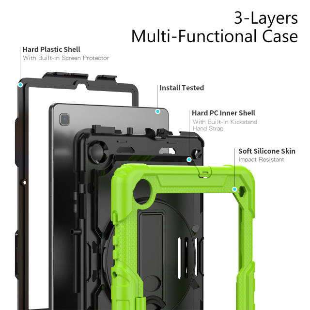 Three layers full body protective silicone case for samsung tab s6 lite 10.4 case 2020 SM-P610 P615 shockproof cover with 360 degree rotating stand tablet case for Samsung tab case