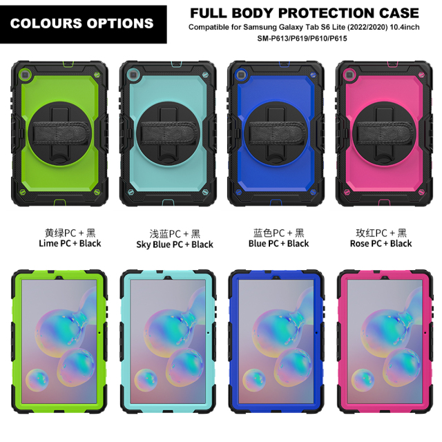 Three layers full body protective silicone case for samsung tab s6 lite 10.4 case 2020 SM-P610 P615 shockproof cover with 360 degree rotating stand tablet case for Samsung tab case