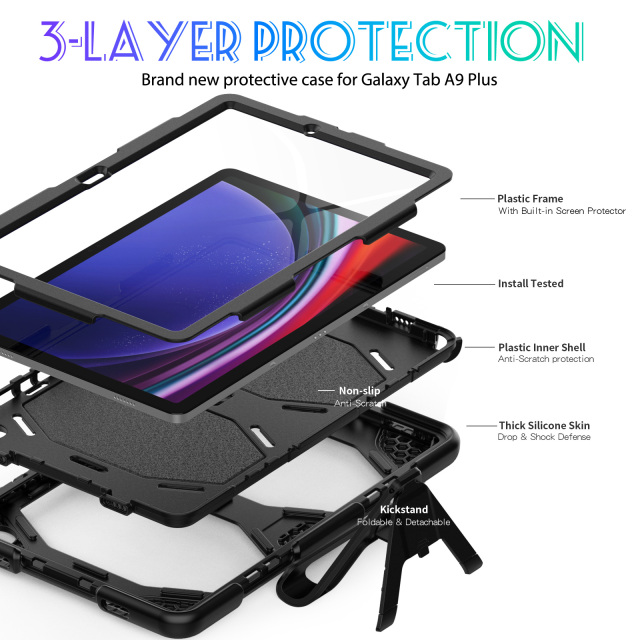 Shockproof PC+silicon Tablet Case For Samsung Tab A9Plus 11 Inch (SM-X210/X216/X218) Protective Cover Heavy Duty Rugged Shockproof tablet Case With stand Ipad Case Full Body Protective Factory direct supply