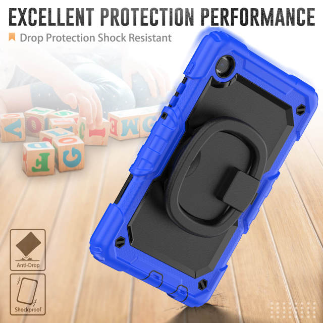 Professional Tablet Case Manufacturer Supply Multi-functional Heavy Duty Rugged Silicone Tablet Case For Samsung Galaxy Tab A7 Lite 8.7Inch T220 Shockproof Cover With Rotating Hand Grip Kids Proof Tablet Case