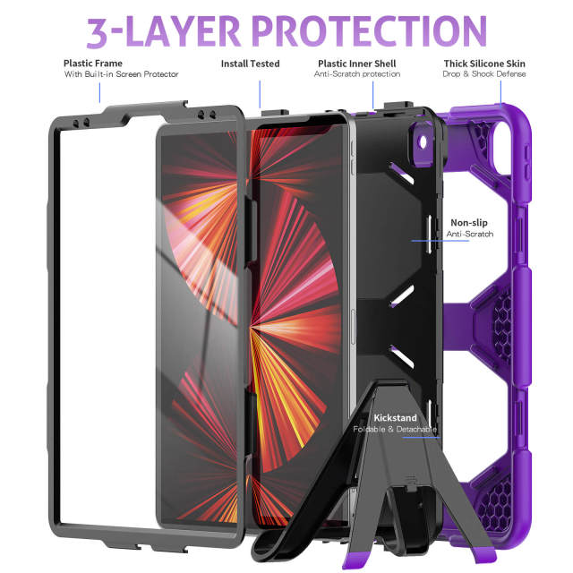 PC+silicon Ipad Case For Ipad Pro por 12.9 18/20/21/22 Protective Cover Heavy Duty Rugged Shockproof tablet Case With stand Ipad Case Full Body Protective  Competent supplier of tablet protective cases