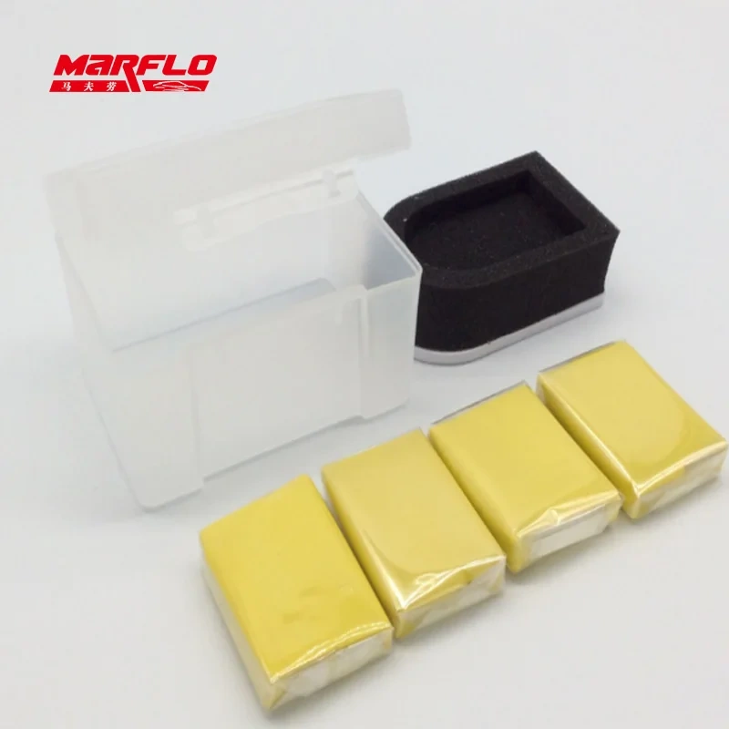 Marflo Magic Clay Bar 4pcs With Sponge Applicator Blue Yellow Auto Cleaning Car Detailing Clean Washer By Brilliatech