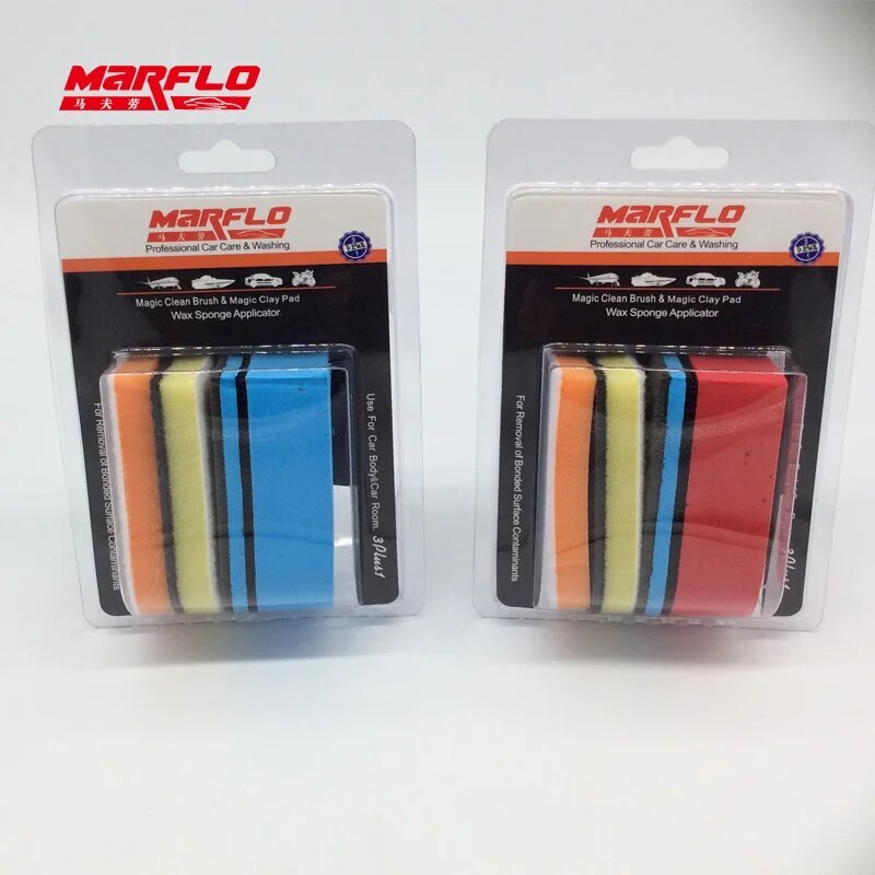 MARFLO Car Wash Mud Magic Clay Pad Wax Sponge Block Clean Brush with Applicator 3 plus 1