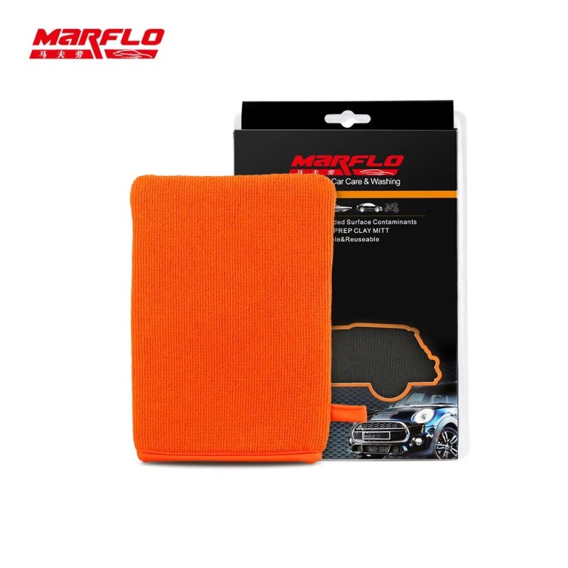 Marflo Car Care Maintenance Tools Magic Clay Glove Orange Mitt Microfiber Auto Detailing Cleaner Washer With Retail Packaging