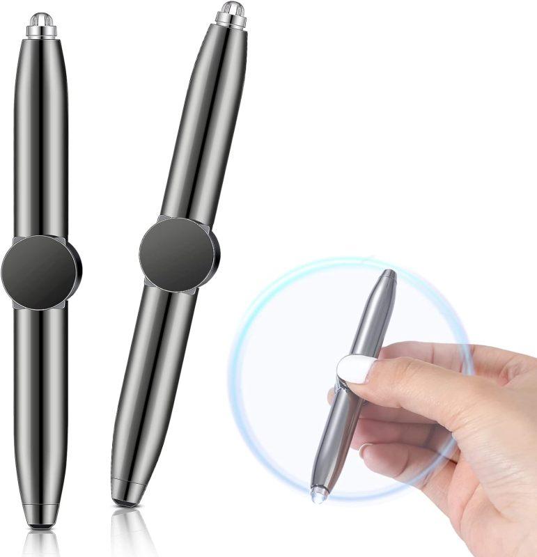 2 Pieces Fidget Pen Spinning Pen with LED Light Multi Functional Help Stress Reducer Help Thinking Ballpoint Pen Anti Stress Anxiety Gift Pen for Business Adults Students Kids (Black)